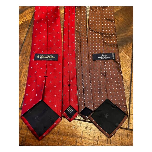 Brooks Brothers Tie Lot of 2, Brown and Red, Dots Paisley Patterns, Silk, 346 - Picture 2 of 4